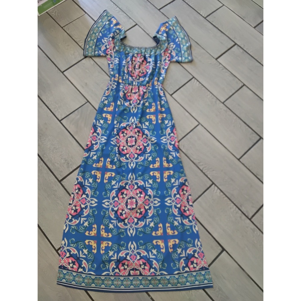 Flying Tomato Blue Medallion Print Maxi Dress Bell Sleeve‎ Boho ID16280-TJ Small